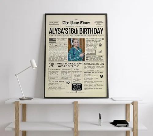 Vista 5 de Decoraciones de fiesta de cumpleaños de 16 años, póster de feliz cumpleaños 16, regalo de 16 años para él, ella, niño, niña, decoración divertida