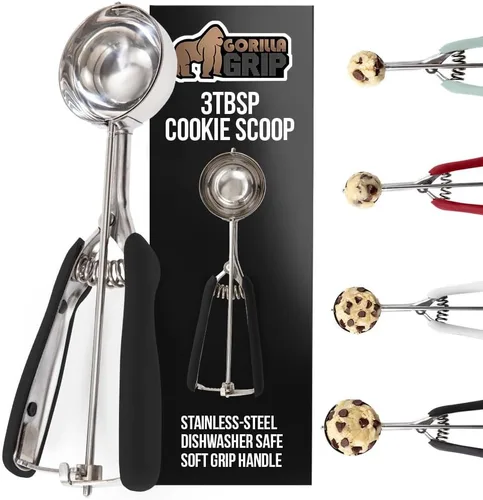 Vista 17 de GORILLA GRIP Cuchara para galletas de acero inoxidable sin BPA, cuchara #60 de 1 cucharada, mango de agarre suave, fácil liberación de alimentos