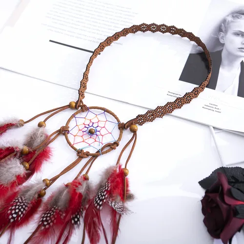 Vista 3 de LUREME Dreamcatcher - Diadema de plumas estilo bohemio con plumas tocado hippie diadema bohemia para mujer Hb00011-4