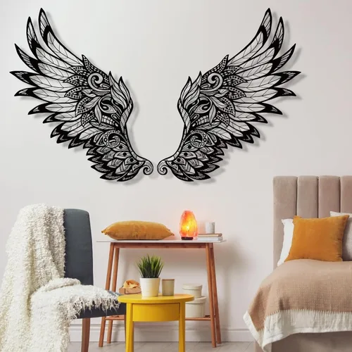Vista 2 de Decoración de pared de alas de ángel de metal, decoración de pared de alas de ángel grandes, ángel de la guarda, escultura de pared de ángel, alas