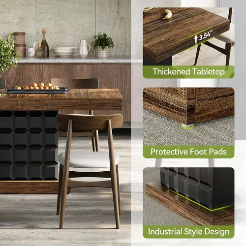 Vista 7 de LITTLE TREE Mesa de comedor moderna de 63 pulgadas, mesa rectangular para 4-6, mesa de cocina de granja, base de pedestal de madera resistente