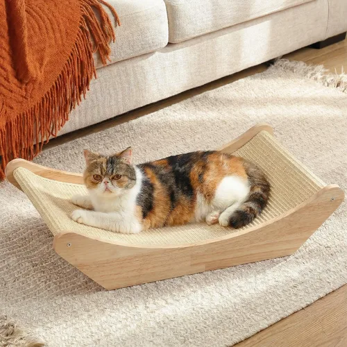 Vista 7 de Zakkart Hamaca rascador de sisal para gatos, rascador 2 en 1 para gatos y cama de descanso, tapete de sisal 100% natural, marco de madera maciza