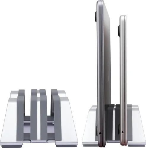 Vista 10 de Soporte vertical ajustable para laptop, aluminio, ajuste universal para todas las computadoras portátiles (0.394-1.181 in de grosor), diseño de Negro