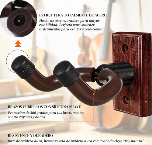 Vista 5 de Sound harbor Colgador de pared para guitarra, colgador de pared de madera maciza, 1 paquete