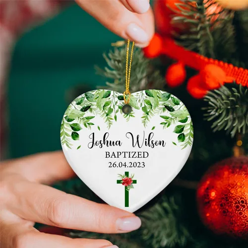 Vista 2 de Adorno de Navidad de Bautismo Personalizado para Niño y Niña, Adorno de Bautizado "Dios Te Bendiga", Regalo de Recuerdo de Bautizo, Adornos