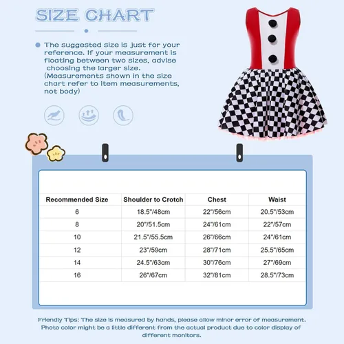 Vista 5 de JEATHA Vestido de leotardo de malla sin mangas con tutú para niñas, disfraz de payaso para Halloween, espectáculo de circo