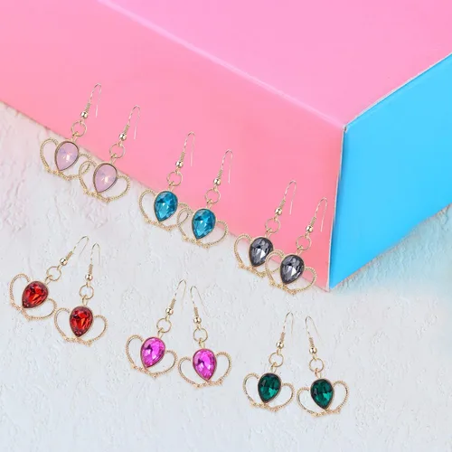 Vista 5 de 6 pares de aretes colgantes de corona de diamantes de imitación de cristal, joyería de reina para mujeres, madres y niñas, juego de joyas
