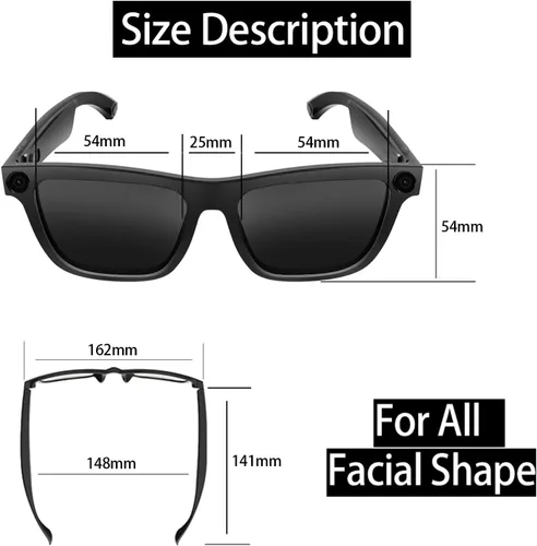 Vista 5 de Lentes inteligentes con cámara, gafas de video HD 1080P, gafas de sol de protección UV con traducción AI en tiempo real, audio Bluetooth, sonido