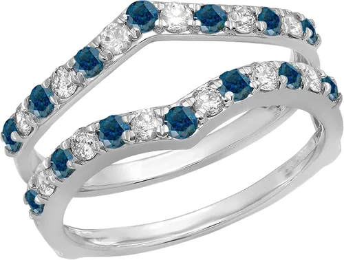 Vista 10 de Dazzlingrock Round Gemstone & White Diamond Enhancer Guard Wedding Band 3-Oro Blanco