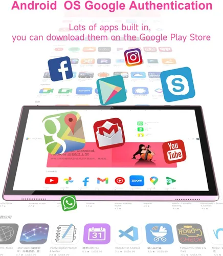 Vista 11 de Tableta de 10 pulgadas, Google Android Tablet 10", procesador de cuatro núcleos Tableta con 32GB ROM 2GB RAM, 2MP+8MP Cámara WiFi BT 10.1 en Rosa