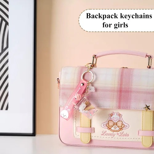 Vista 4 de YOU WIZV Lindo llavero, mochila kawaii, llavero flotante líquido de conejo de anime para niñas, mujeres, hijas, hermanas