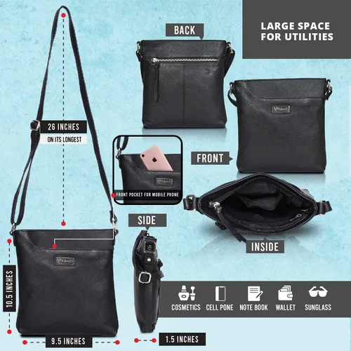 Vista 3 de VALENCHI Bolsos cruzados de cuero real para mujer, bolsos cruzados de tamaño mediano para mujer - Monederos cruzados de cuero para mujer
