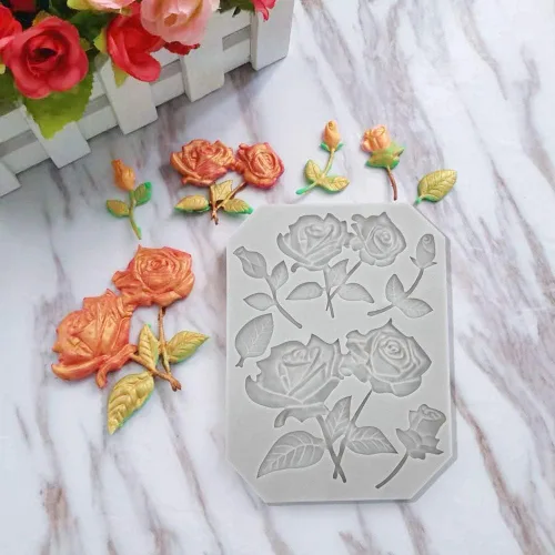 Vista 4 de Paquete de 3 moldes de silicona para fondant de mariposa, rosas, tallos de flores, pájaros, flores, para hacer fondant de chocolate, gelatina