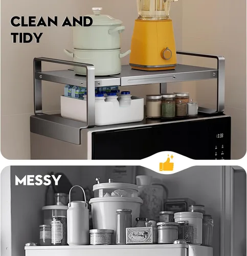Vista 3 de Estante de almacenamiento ajustable para refrigerador o lavadora (17-31.5 pulgadas) - Estante organizador expandible, diseño de ranura protectora