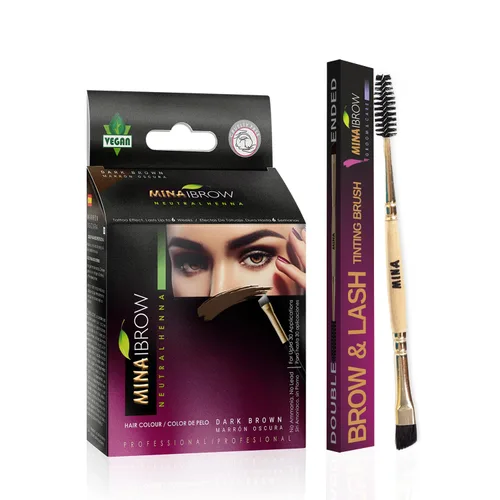 Vista 31 de Polvo de tinte para cejas natural marrón medio de MinaiBrow Kit de tinte instantáneo a prueba de manchas con cepillo doble biselado Marrón medio +