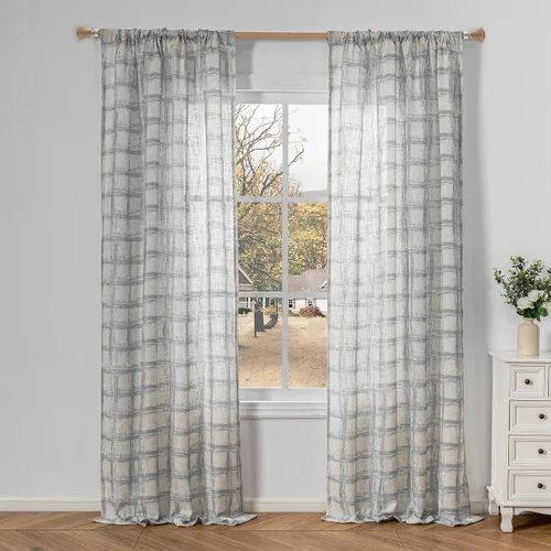 Vista 27 de MYSKY HOME Cortinas de lino transparentes de 45 pulgadas de largo para dormitorio, cocina, paneles de cortina florales, cortinas semicirverticales