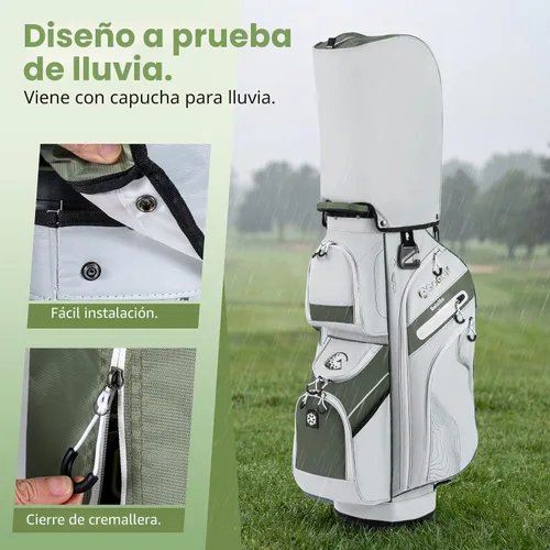 Vista 4 de Tangkula Bolsa de carrito de golf con divisores de longitud completa de 14 Verde y Blanco