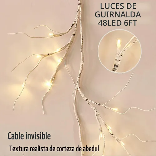 Vista 5 de Fudios Guirnalda de Abedul Iluminada con Temporizador 48 Luces LED de Hadas 6 pies Funciona con Baterías para Decoración de Repisa, Guirnalda