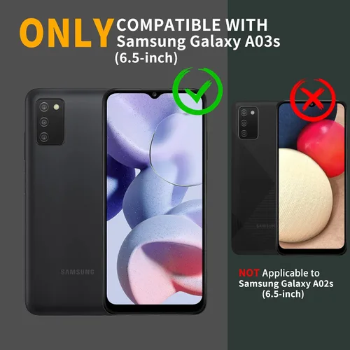Vista 2 de Funda para Samsung Galaxy A03s 5G, protección de grado militar a prueba de golpes con protector de pantalla HD de vidrio templado y soporte