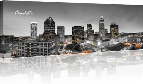 Vista 36 de 3 paneles de Atlanta Skyline vista de la ciudad en blanco y negro, imágenes panorámicas de edificio de ciudad, decoración de pared para sala