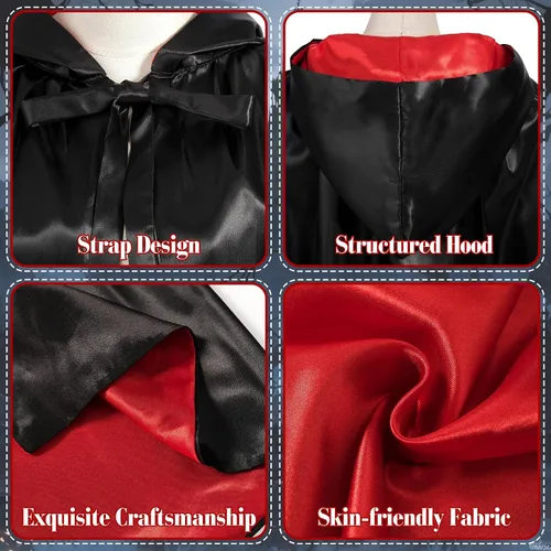Vista 3 de Capa de vampiro con capucha, capa reversible con capucha Capa con capucha de vampiro negro y amarillo
