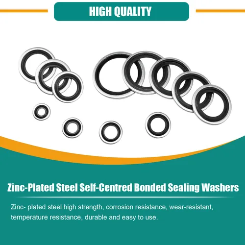 Vista 4 de 265 piezas NBR Arandelas de sellado unidas de metal, acero chapado en zinc métrico autocentrado Dowty Seal Junta de sellado aplastante Kit surtido