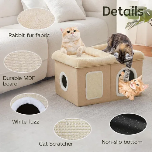Vista 5 de WINDRACING Camas para gatos de interior - Casa extra amplia para mascotas y cama plegable para gatos con almohadilla para arañar, escondite
