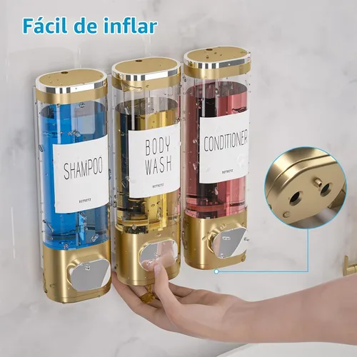 Vista 3 de Dispensador de champú y acondicionador para ducha, montaje en pared, 3 Dorado