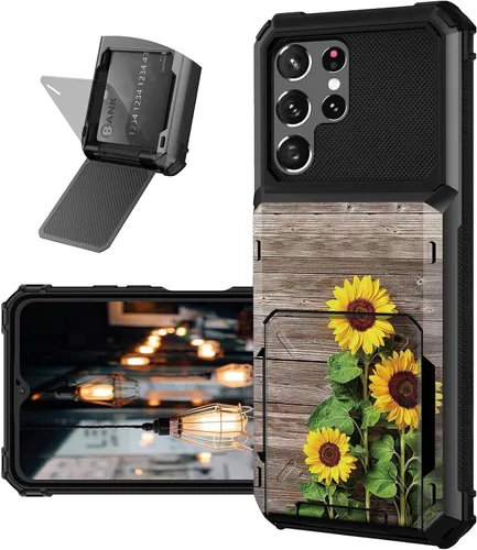 Vista 19 de Funda tipo cartera para Samsung Galaxy S22 Ultra con ranura para tarjetero, funda con tapa híbrida de doble capa, resistente, a prueba de golpes