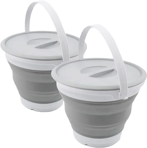 Vista 8 de SAMMART Cubo de plástico plegable de 5.5L (1.4 galones) con tapa, bañera redonda plegable con tapa, cubo de agua portátil para pesca, bote de agua
