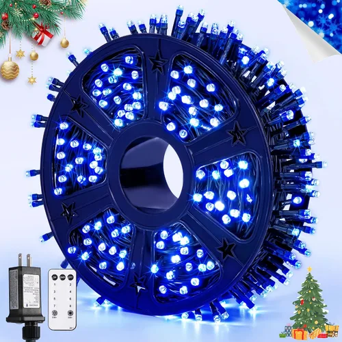 Vista 9 de JMEXSUSS 400 luces LED de Navidad rojas, blancas y verdes, luces de árbol de Navidad de 132 pies con control remoto, tira de luces para interiores