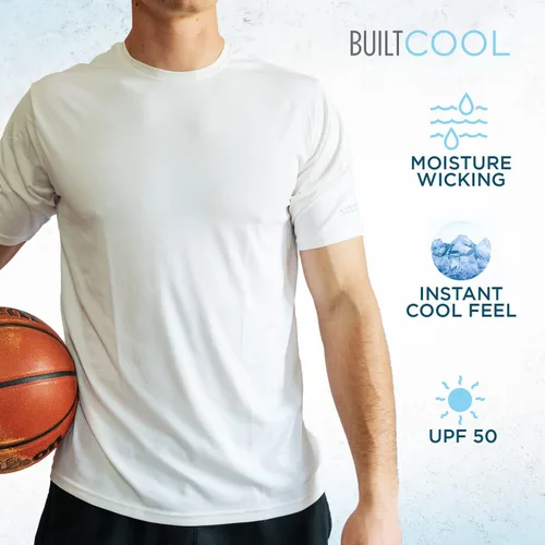 Vista 5 de BUILTCOOL Camisa de cuello redondo para hombre, de secado rápido, absorción de humedad instantánea, protección solar UPF 50