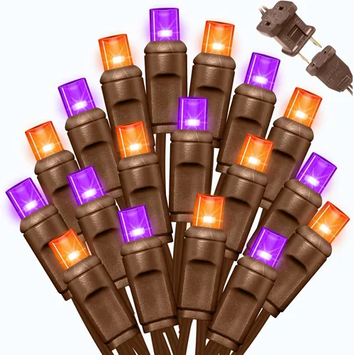 Vista 24 de LAMPHOME 100 unidades (2 paquetes de 50L) de luces de cadena, 30% de bombillas centelleantes y 70% de bombillas de luz constante, luces de Navidad