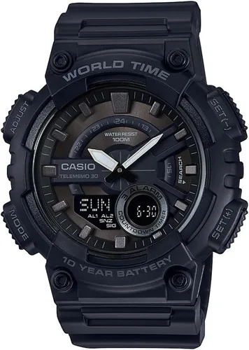 Vista 6 de Casio AEQ110BW Series Men’s Analog-Digital Watch 100M WR Multi Alarms 100 SEC Stopwatch Countdown Timer World Map for World Time LED