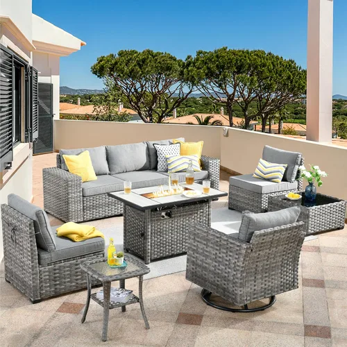 Vista 10 de HOOOWOOO Outdoor Patio Sectional Furniture Sofa Set with Widened Armrest,6 Piece Small Modern Wicker Couch,Modular L Shaped Conversation Seating Set
