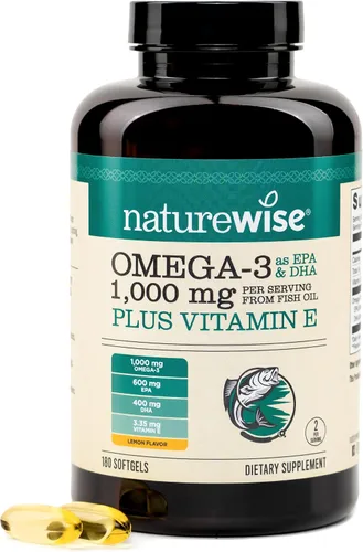 Vista 11 de NatureWise Suplemento de aceite de pescado Omega 3 extra fuerte – 1000 mg por porción – 600 EPA y 400 DHA y vitamina E – Apoyo para la salud