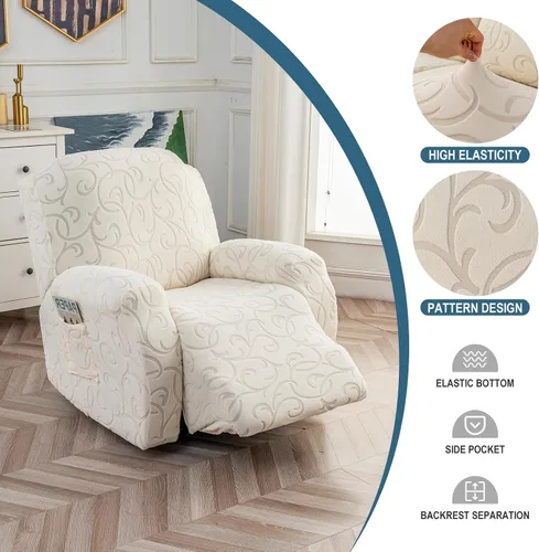 Vista 2 de Funda para Sillón Reclinable de 4 Piezas Elástica, Funda Deslizable de Sofá, Cubierta de Sofá para Sofá Reclinable de 1 Asiento, Protector
