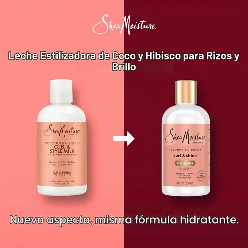 Vista 3 de SheaMoisture Curl & Style Milk Coco e Hibisco con Proteína de Seda y Aceite de Neem para Cabello Grueso, Definido y Rizado Comercio Justo, Sin