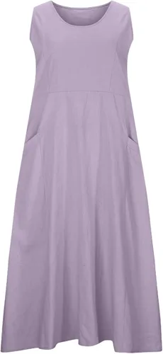 Vista 8 de Ceboyel Vestidos de verano sueltos de lino y algodón para mujer, cuello redondo, largo, vestido sin mangas, estilo bohemio