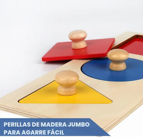 Vista 3 de Rompecabezas Montessori de Múltiples Formas, Primeras Formas, Rompecabezas de Madera con Perilla Jumbo, Rompecabezas de Formas Geométricas