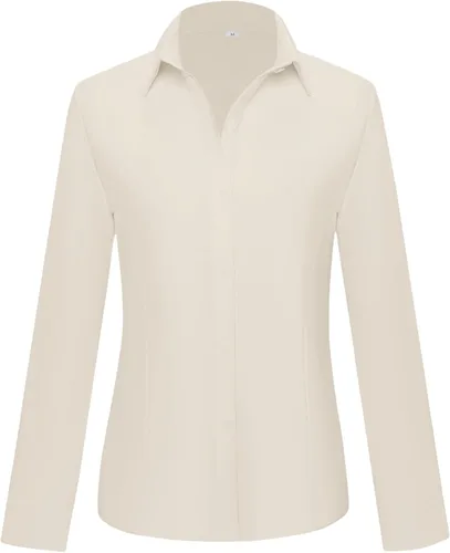 Vista 2 de Camisas de vestir ajustadas de algodón para mujer, blusas de manga larga para oficina, blusas con cuello