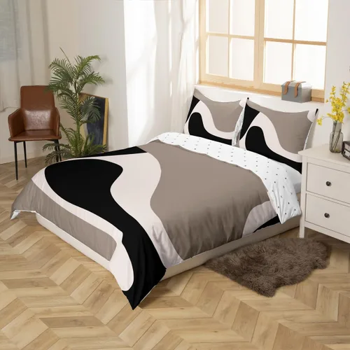 Vista 3 de Erosebridal Funda de edredón a rayas color negro y beige, funda de edredón bohemia moderna geométrica abstracta para mujeres, hombres y adultos