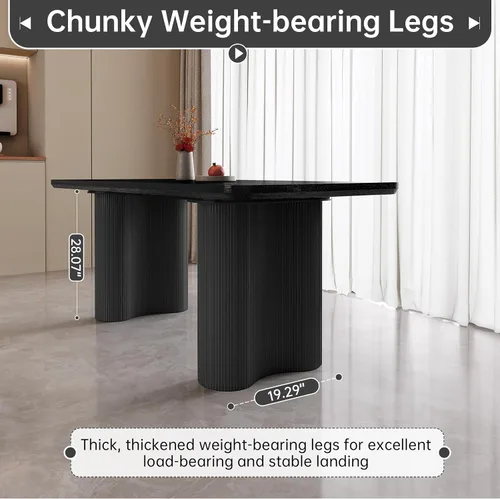 Vista 4 de Mesa de comedor rectangular de 62.99 pulgadas para 4-6 personas, mesa de cocina moderna con patas en forma de onda, mesas de comedor para cocina