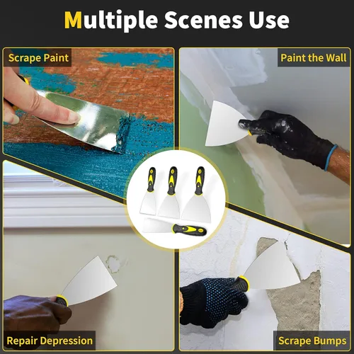 Vista 6 de Juego de 4 cuchillos de masilla (2, 3, 4, 5 pulgadas), raspador de pintura de acero inoxidable, herramienta de cuchillo para reparar paneles
