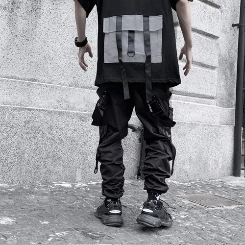 Vista 4 de XYXIONGMAO Ropa Techwear para hombre, pantalones de hip hop, ropa urbana negra, pantalones deportivos góticos, pantalones cargo tácticos para hombre