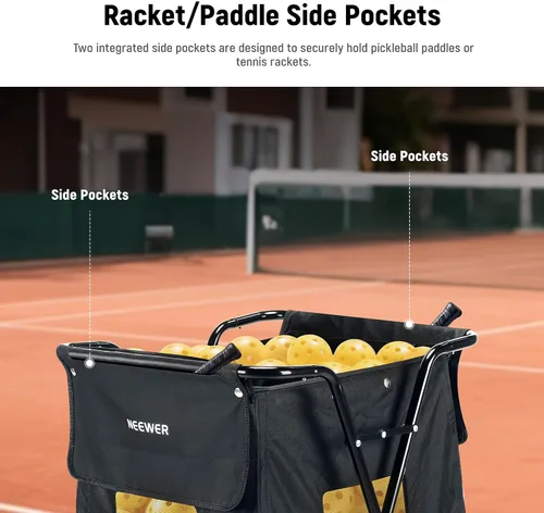 Vista 5 de NEEWER Tennis Ball Hopper, Pickleball Retriever Collector Basket Cart Holder Tennis Court Equipment Accessory for Training Teaching