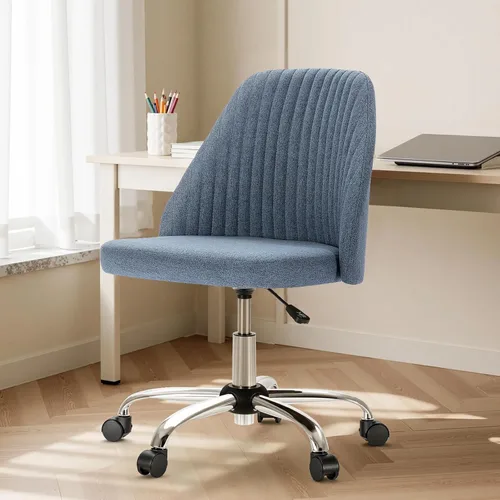 Vista 17 de DUMOS Silla de oficina, cómoda silla de escritorio giratoria con ruedas, asiento ancho, sin brazos, altura ajustable, sillas de computadora