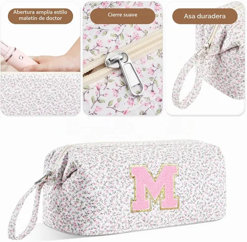 Vista 7 de Bolsa de viaje para herramientas para el cabello con inicial compatible con Floral rosa