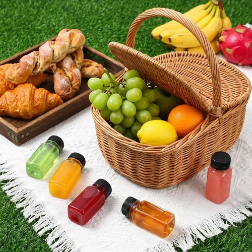 Vista 7 de TOMNK 100 botellas de plástico de 2 onzas con tapas, recipientes reutilizables transparentes para bebidas a granel para inyección de jengibre, jugo