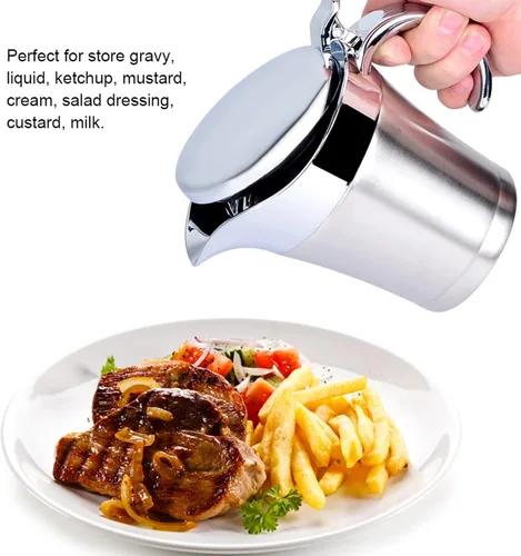 Vista 2 de Salsa de 15.2 fl oz, olla de salsa, acero inoxidable 304 con aislamiento térmico de doble pared, recipiente para servir bebidas, olla de cocina